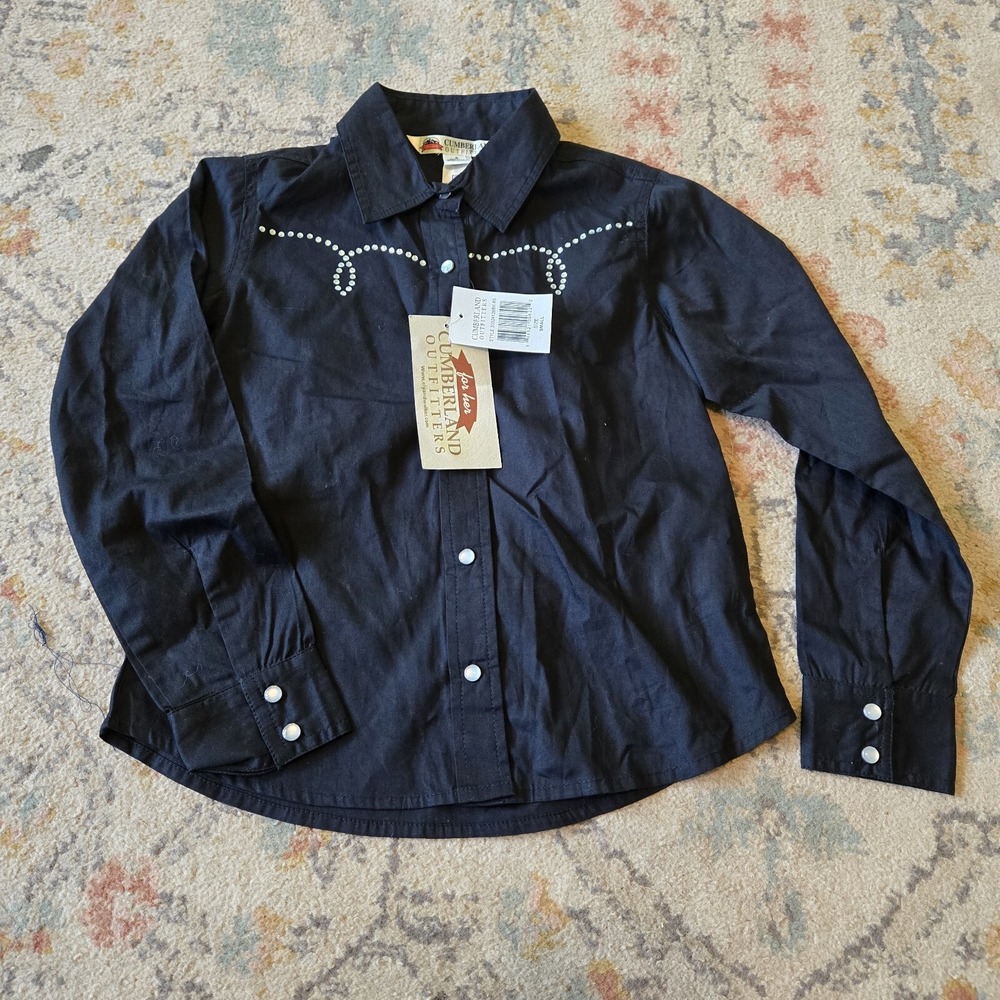 Cumberland Outfitters Cavenders Youth Small Black Pearl Snap Button Up Rodeo